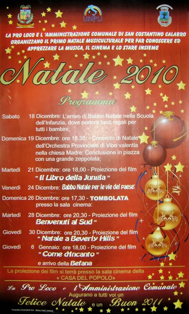Natale 2010 organizzato dalla Pro Loco e dall’Amministrazione Comunale di San Costantino Calabro