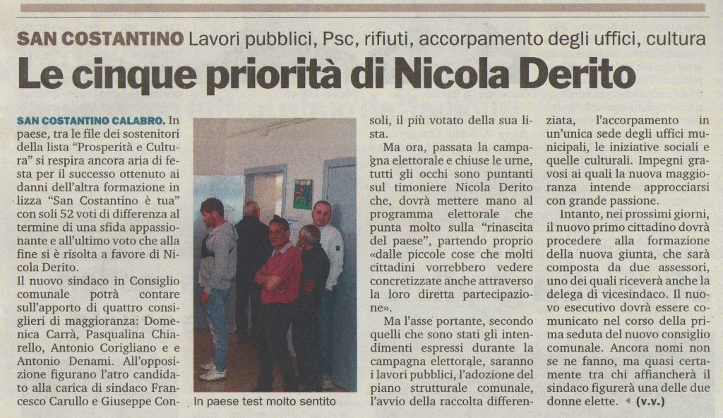 Le cinque priorità di Nicola Derito